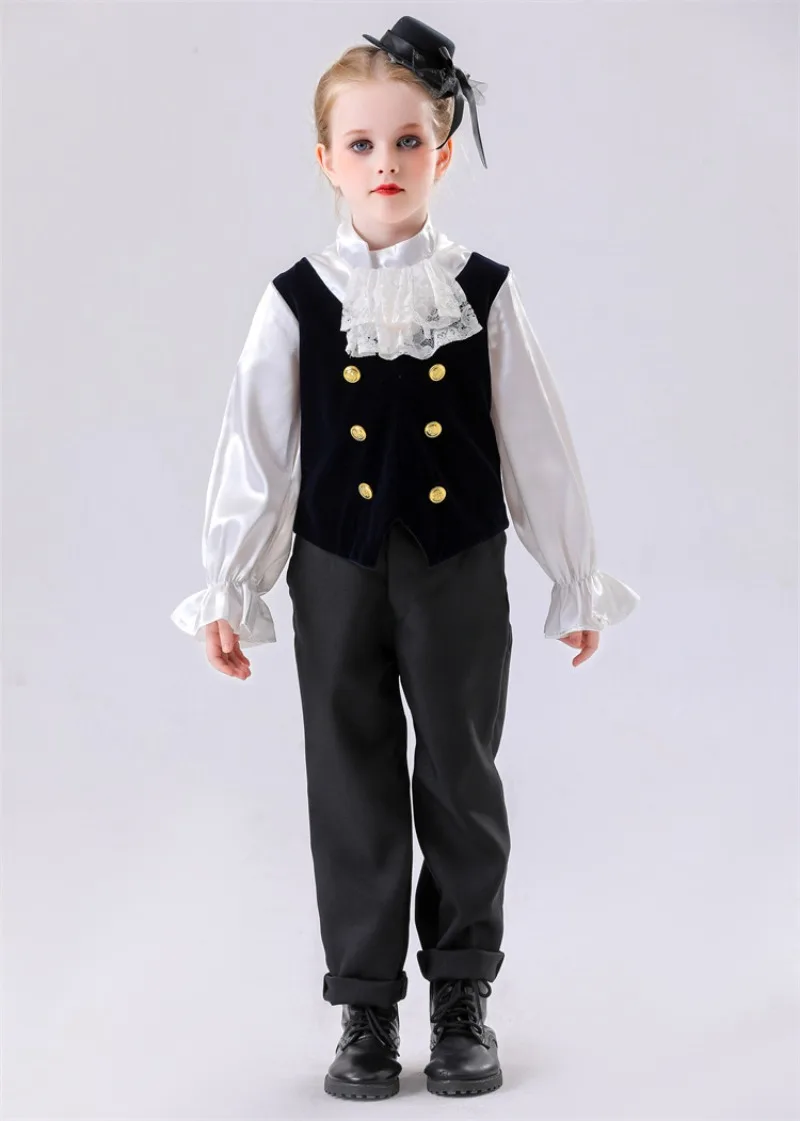 أزياء الحفلات التنكرية للأطفال - أزياء الهالوين على الوجهين لمصاصي الدماء الأمير - أحمر-أسود لطيف مخيف للأطفال لمرحلة الأداء