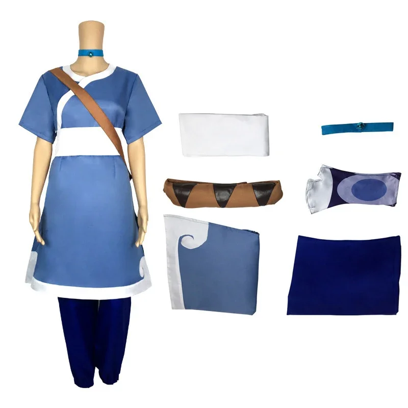 Anime Film Avatar: der letzte Air bender Katara Kleid Cosplay Kostüm Avatar Aang Uniform Set Frau Mann Kleidung Halloween Kostüm