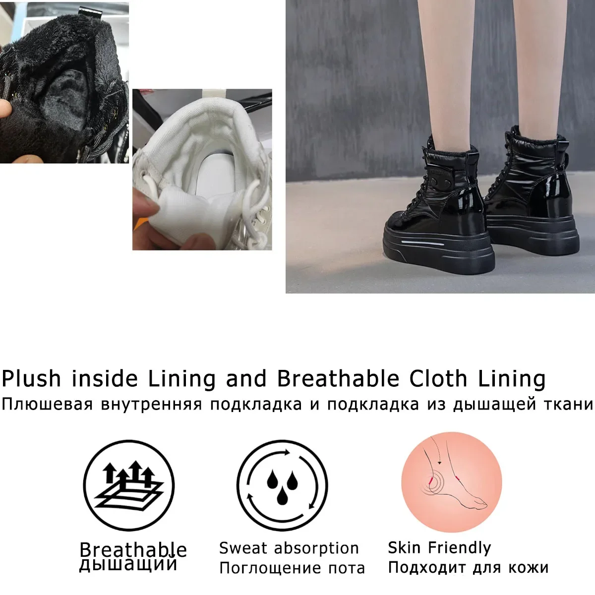 Fujin 8.5cm Cow Genuine Leather Down Cloth Women Ankle Booties Platform Wedge Females Plush Warm Autumn Winter Shoes Snow Boots