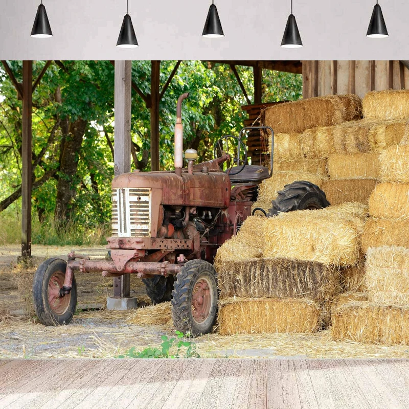 Farm Barn Haystack Photography Backdrop Countryside Old Tractor Hay Bales Fall Harvest Background Wall Autumn Themed Party Decor