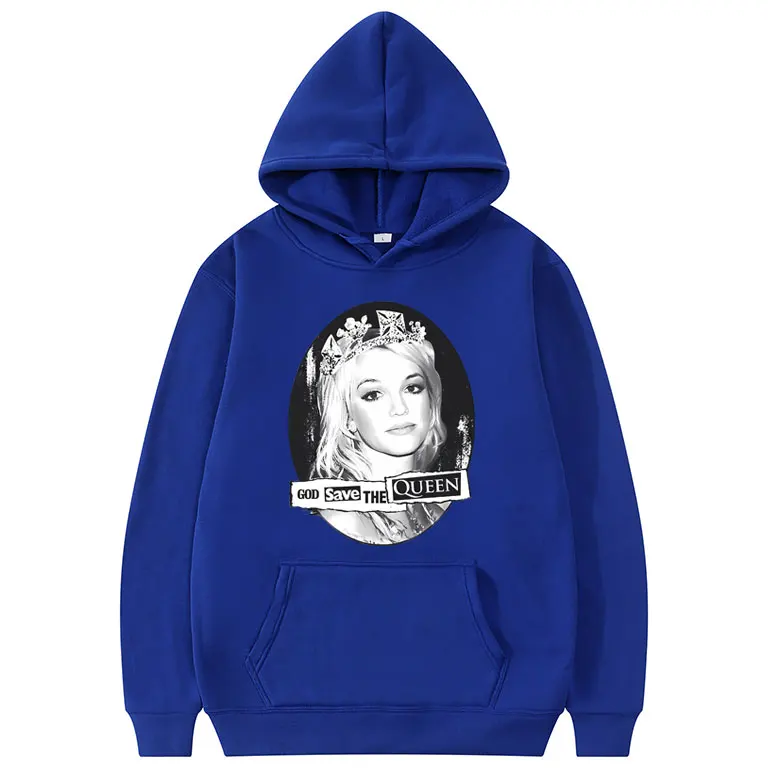 Singer Britney Spears God Save The Queen Graphic Hoodie Men Women Vintage Oversized Sweatshirt Male Casual Fleece Cotton Hoodies