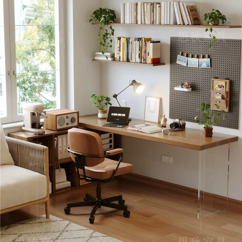Nordic Acrylic Floating Desk Modern Minimalist Solid Wood Corner Computer Desk Creative Bedroom Furniture Zwevend Bureau FYFD view 3