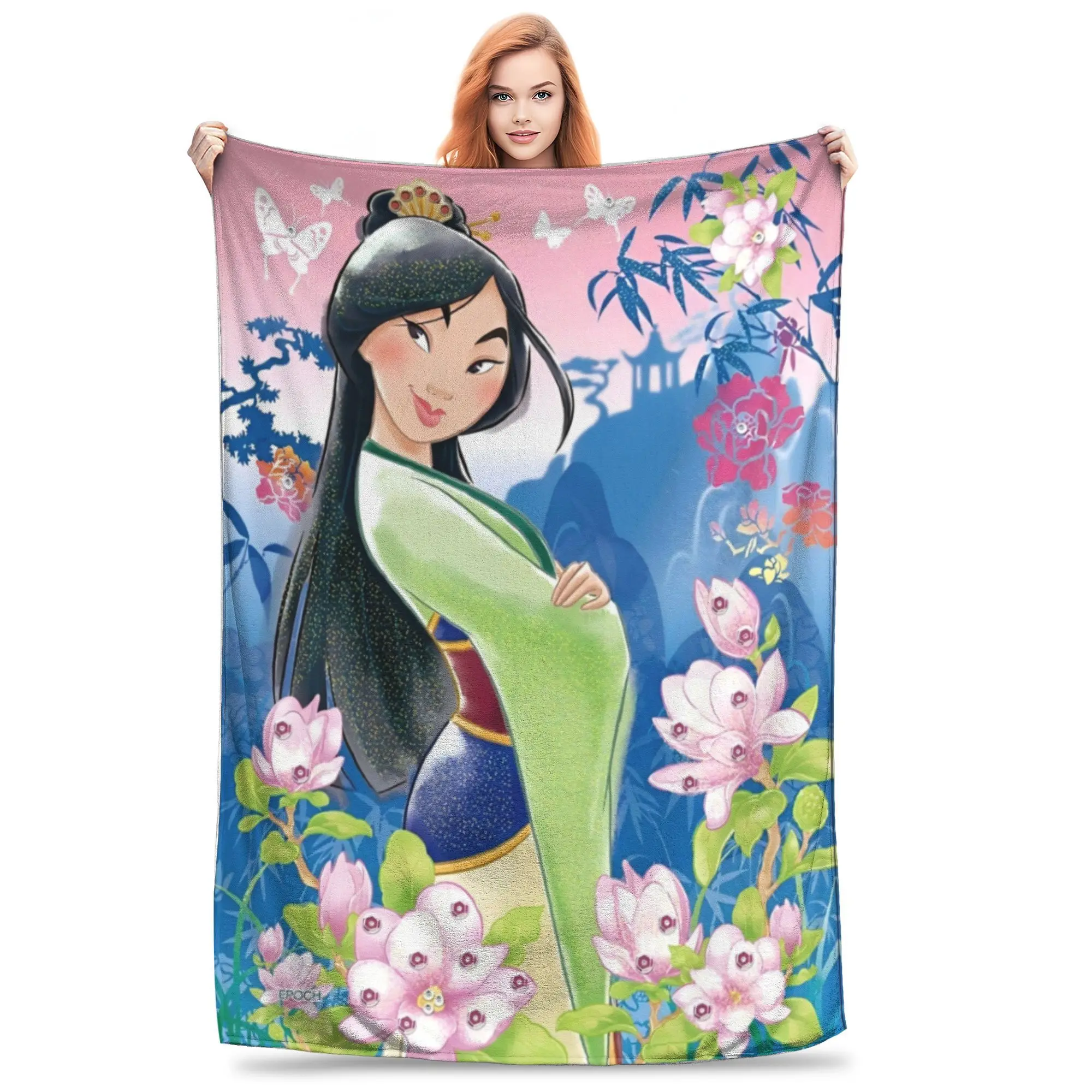 Mulan Princess Beaty Cartoon Blanket Cover Flannel Throw Blanket Bedroom Sofa Printed Lightweight Bedspread Multi-function Quilt