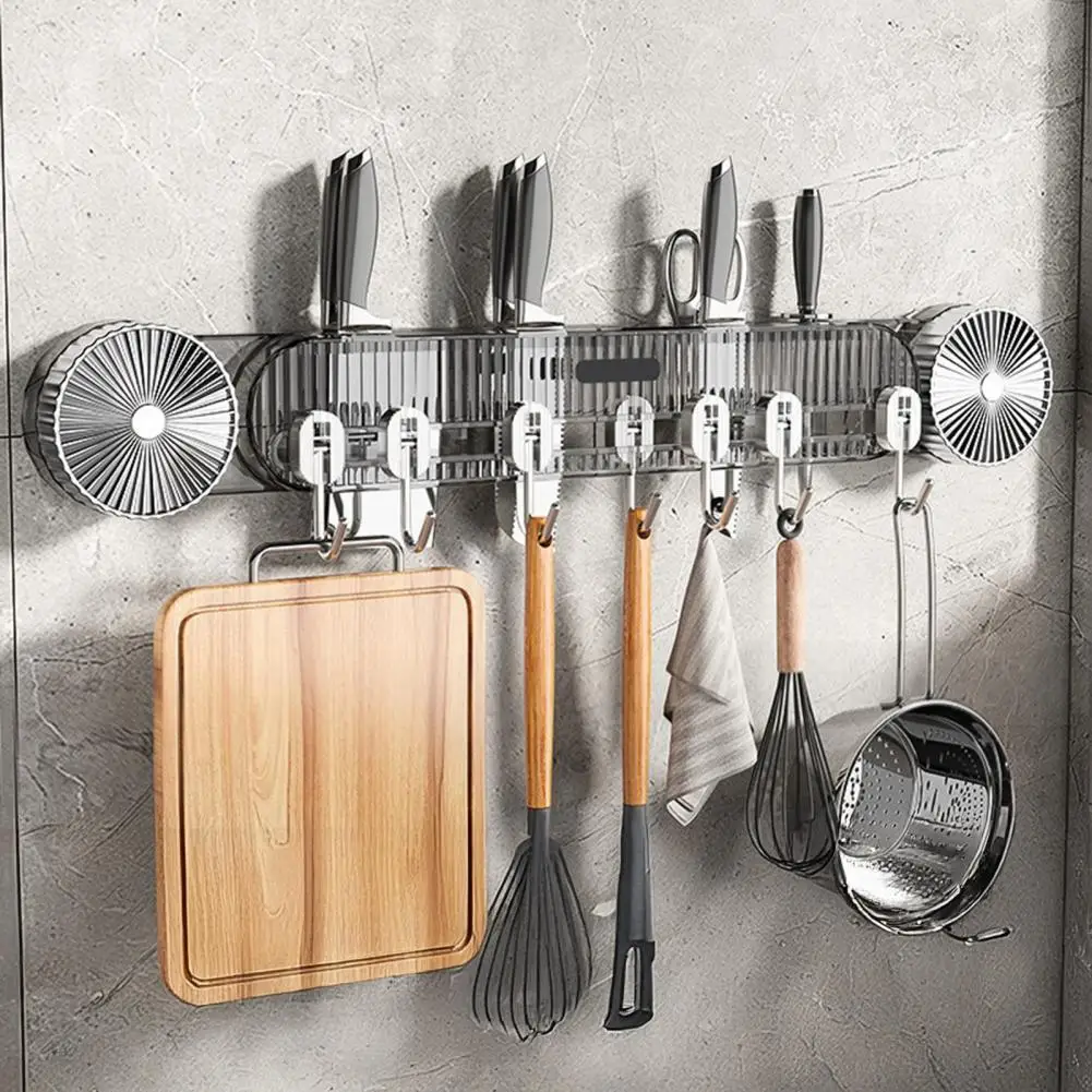 

Wall-Mounted Kitchen Utensils Organizer Inline Vacuum Hooks No-Drill Utensils Hanger Knife Holder with Adjustable Hooks for Spat