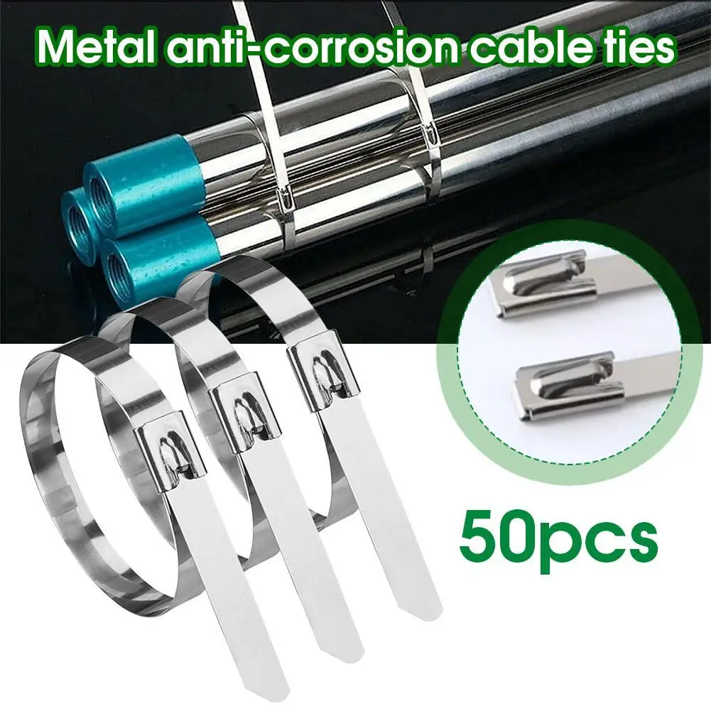 

50Pcs Stainless Steel Cable Ties 4.6/7.9mm Heavy Duty Self-Locking Cable Zip Tie Multi-Purpose Metal Exhaust Wrap Locking Ties