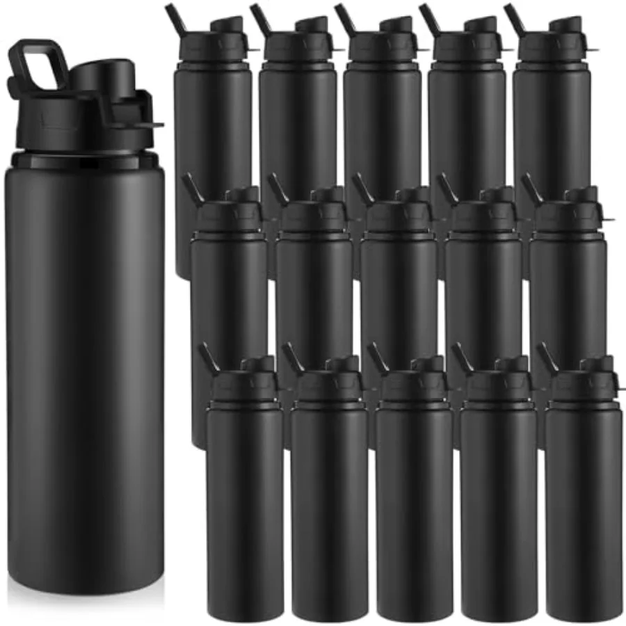 

16 Pcs Aluminum Water Bottle Bulk Reusable Sports Bottle with Snap Lids Multipack Vacuum Water Flask for Travel Camping, Picnic