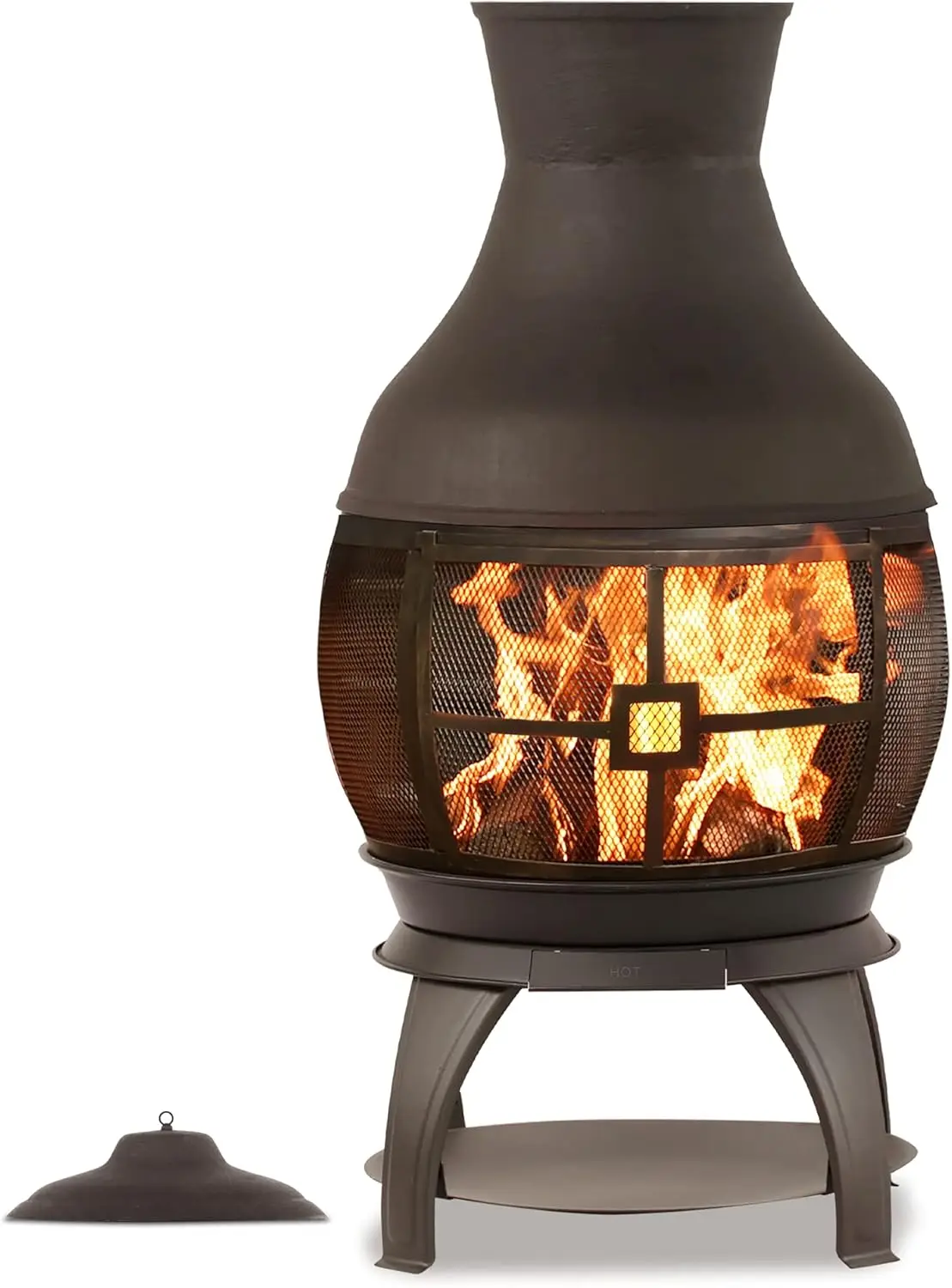 Wood Burning Chimenea, Outdoor Round Wooden Fire Pit Fireplace