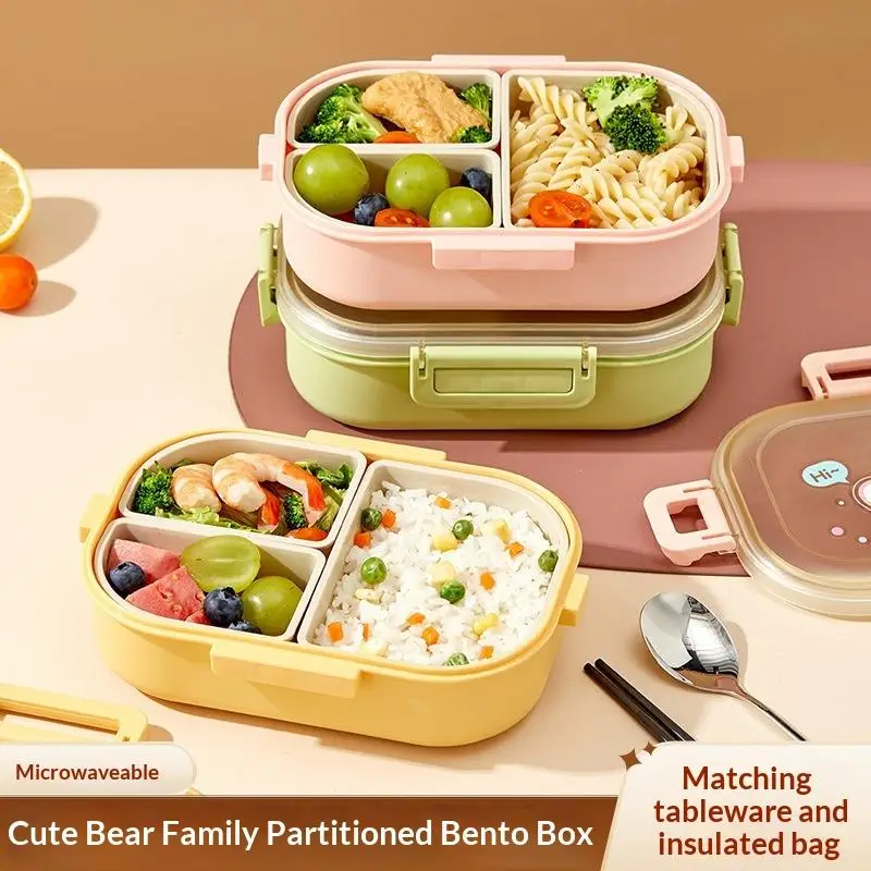 【BA】Cartoon Lunch Box Portable Rectangular Kids Students Office Bento Box Leakproof Food Container Microwave Oven Tableware