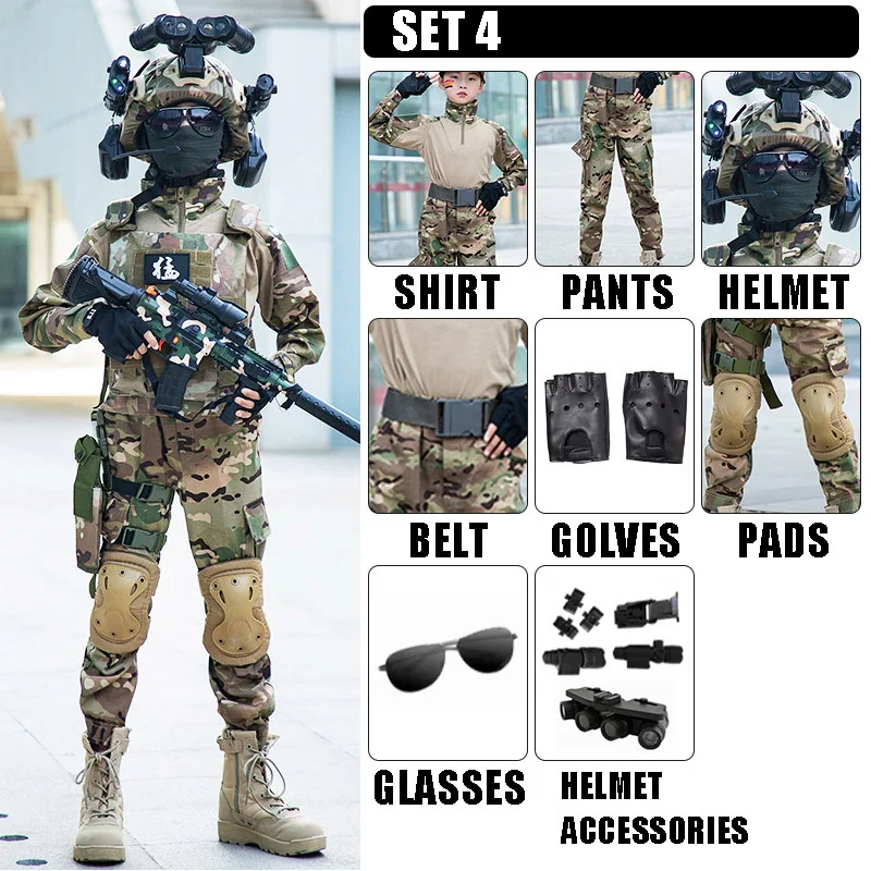 Kids Militaire Tactische G3 Camouflage Shirt Uniform Set Soldaat Kostuums voor Kinderen Camouflage Top Broek Pak voor Jongens Meisjes