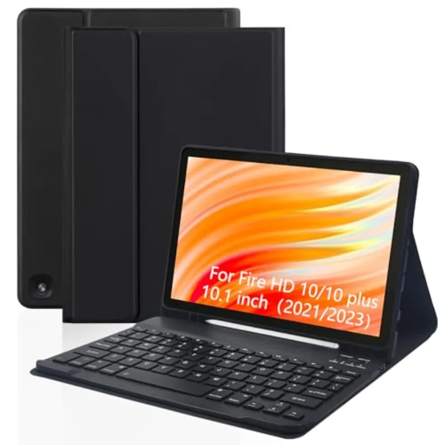 

Keyboard Case for Fire HD 10/10 Plus 10.1 inch Detachable Keyboard with Type-C Charging Port Cover Black+Black
