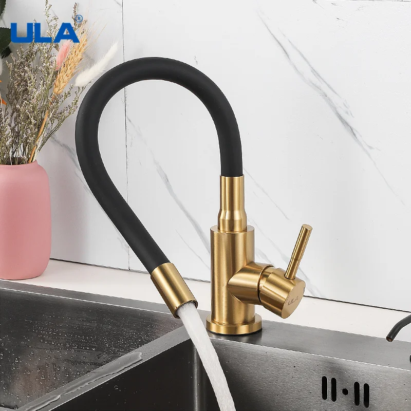 ULA kitchen faucet stainless steel hot cold water mixer tap 360 degree rotate flexible spout sink faucet kitchen gold tap