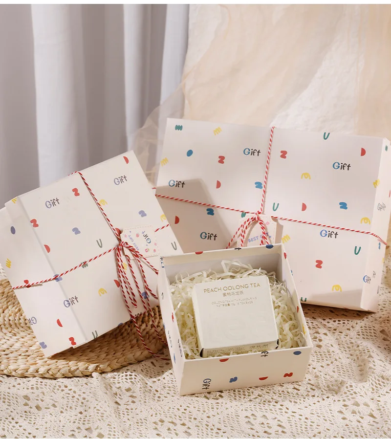 The Small Fresh Korean Style Packaging Box with Hemp Rope Cross Knot Premium Handbag Souvenir Letter Holiday Birthday Gift Box