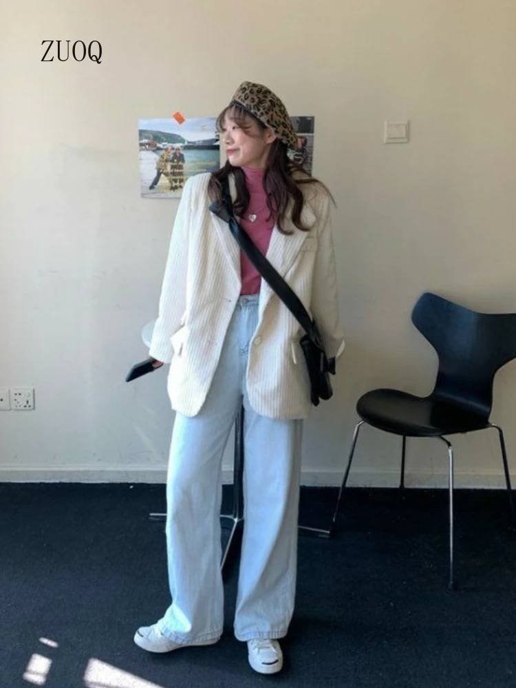 

Women's Medium-Length Flannel Blazer Korean Style Autumn/Winter 2025 New Loose Streetwear Casual Suit Top Coat Woman