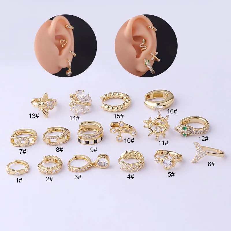 New 1PC Minimal Hoop Earrings Crystal Zirconia Small Huggie Thin Hoops Cartilage Earring Helix Tragus Earring Piercing Jewelry