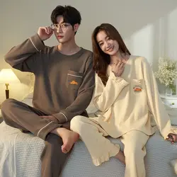 Sleepwear Spring and Autumn Long-sleeved Shirt Cotton Loose Women's Pajamas Simplicity Casual Couple Pajamas Loungewear Suit