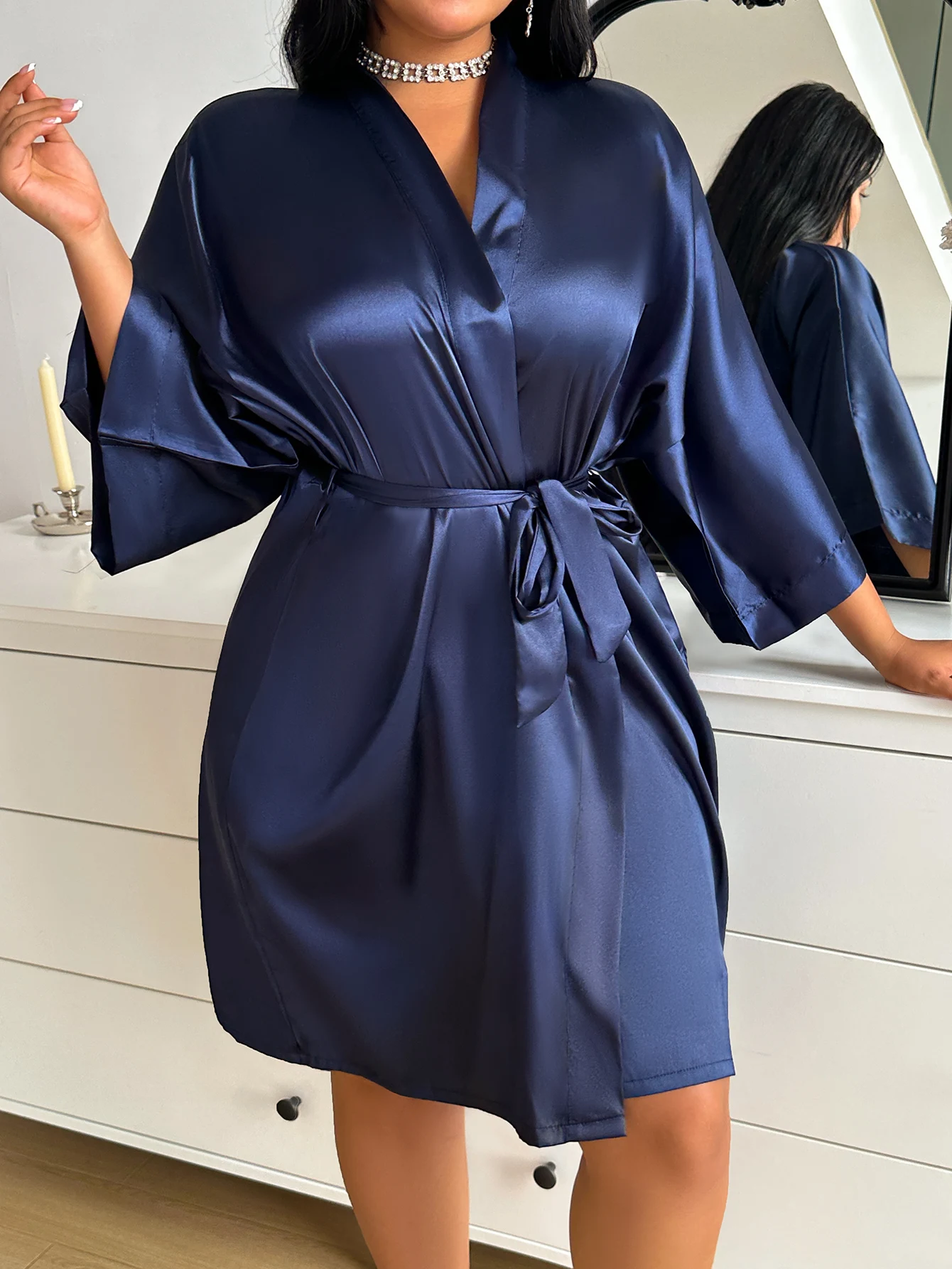 Letnie, swobodne i seksowne szlafroki plus size do noszenia w domu, eleganckie, eleganckie piżamy damskie w jednolitym kolorze