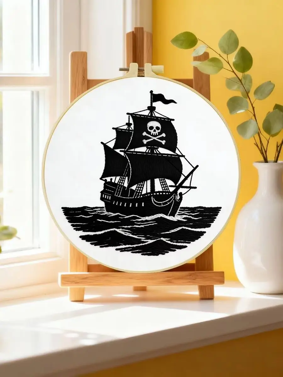 1 Stück 20X20CM/15X15CM 7,87/6,3 Zoll Skelett-Segelboot Stickerei-Starter-Kit DIY-Kit DIY-Stickerei-Set Handarbeiten Malerei – Detail 6