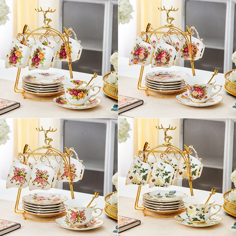 Coffee cup and dish set, European style small luxury ceramic pot, tea cup, afternoon tea set, gold border, home use