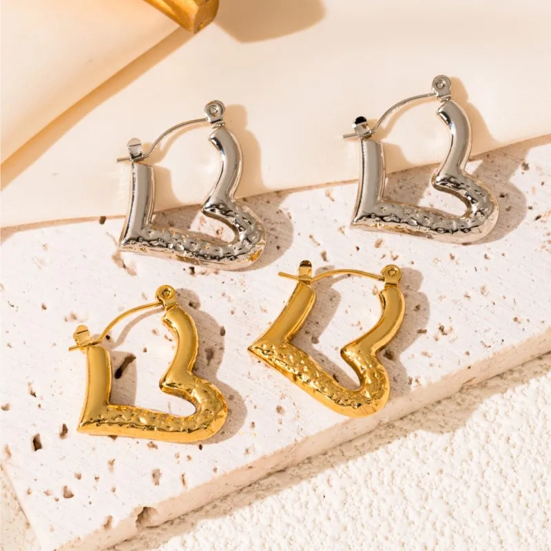 ENSHIR 316L Stainless Steel Irregular Love Heart Earrings for Women Vintage Design Jewelry Gifts Wholesale