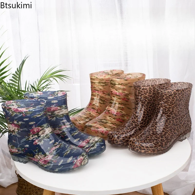 Fashion Women's Waterproof Rain Boots Warm Fleece Lined Anti Slip Kitchen Work Shoes Comfortable Outdoor Rain Shoes Short Boots view 6