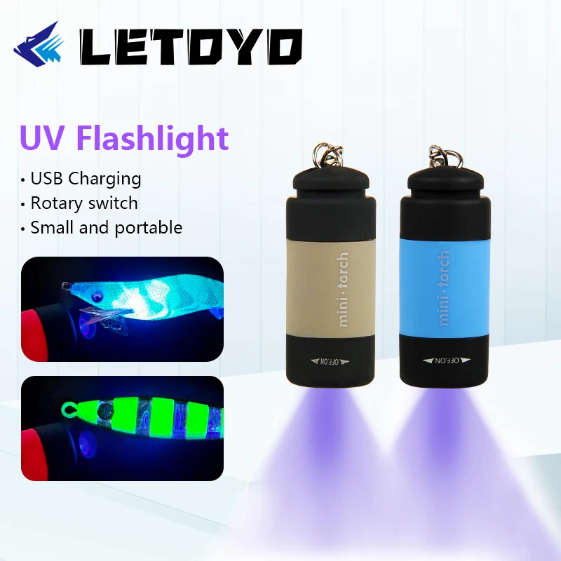 LETOYO UV Flashlights Led Mini Light USB Flashlight For Fishing Rechargeable Portable Waterproof Sea Squid Fishing Tools Lights