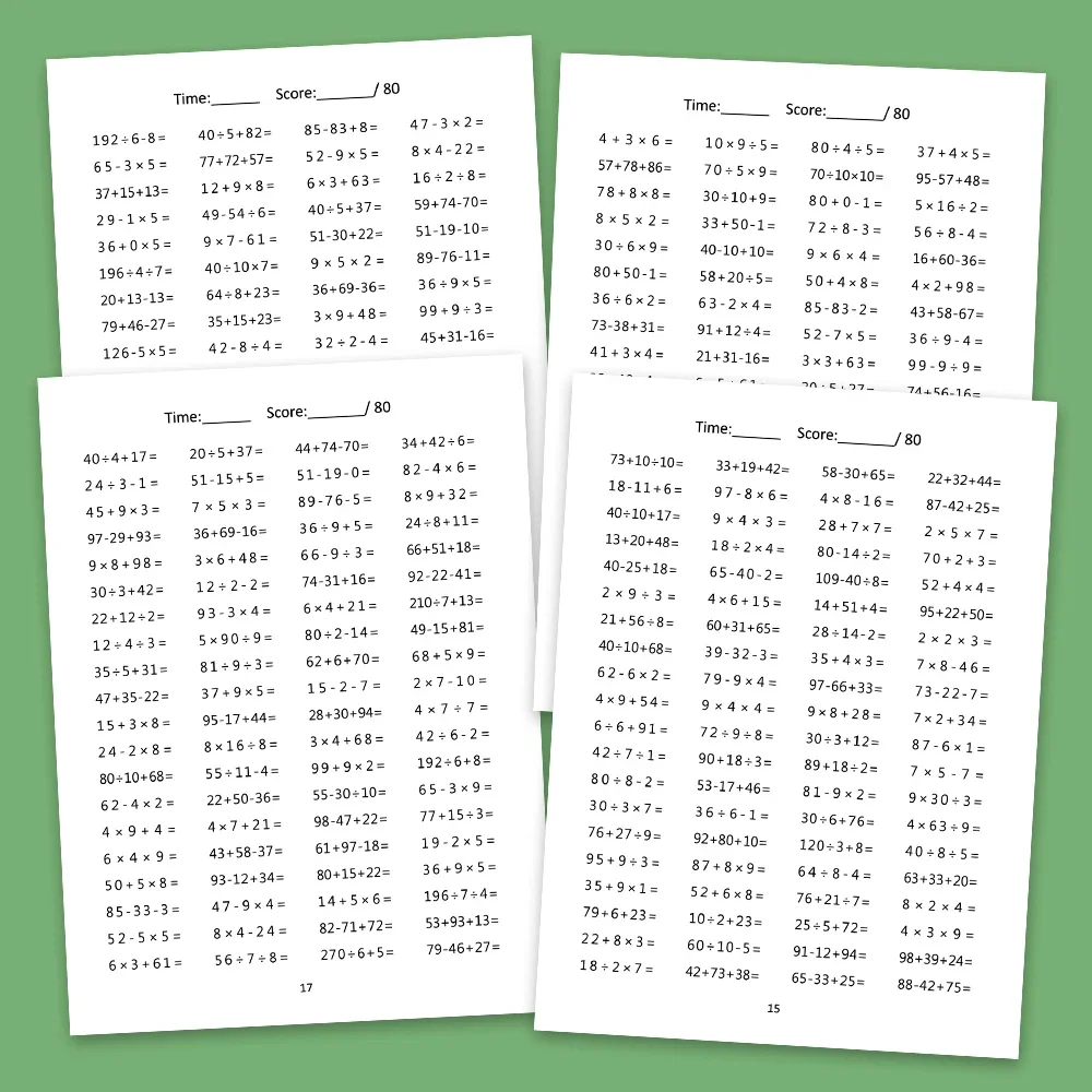 Cahier d'exercices mixte kenMath avec réponse, pour la 1ère à la 3ème année, apprentissage, soustraction, addition, multiplication, division, pratique