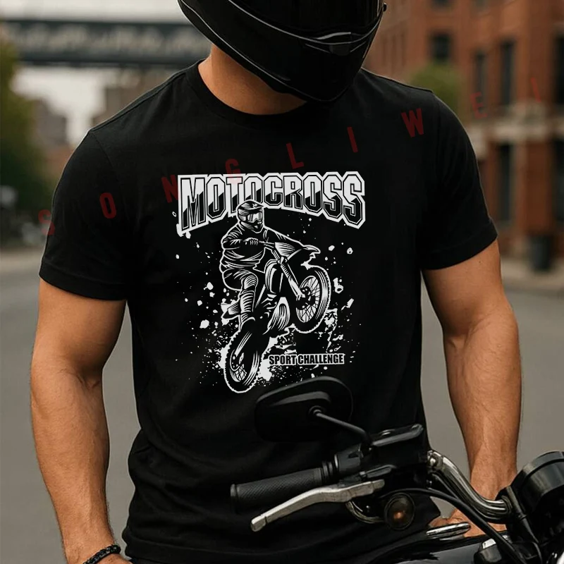 

Motocross Sport Challenge Men's Cotton T-shirt Summer Short Sleeved Casual Round Neck Unisex Tops