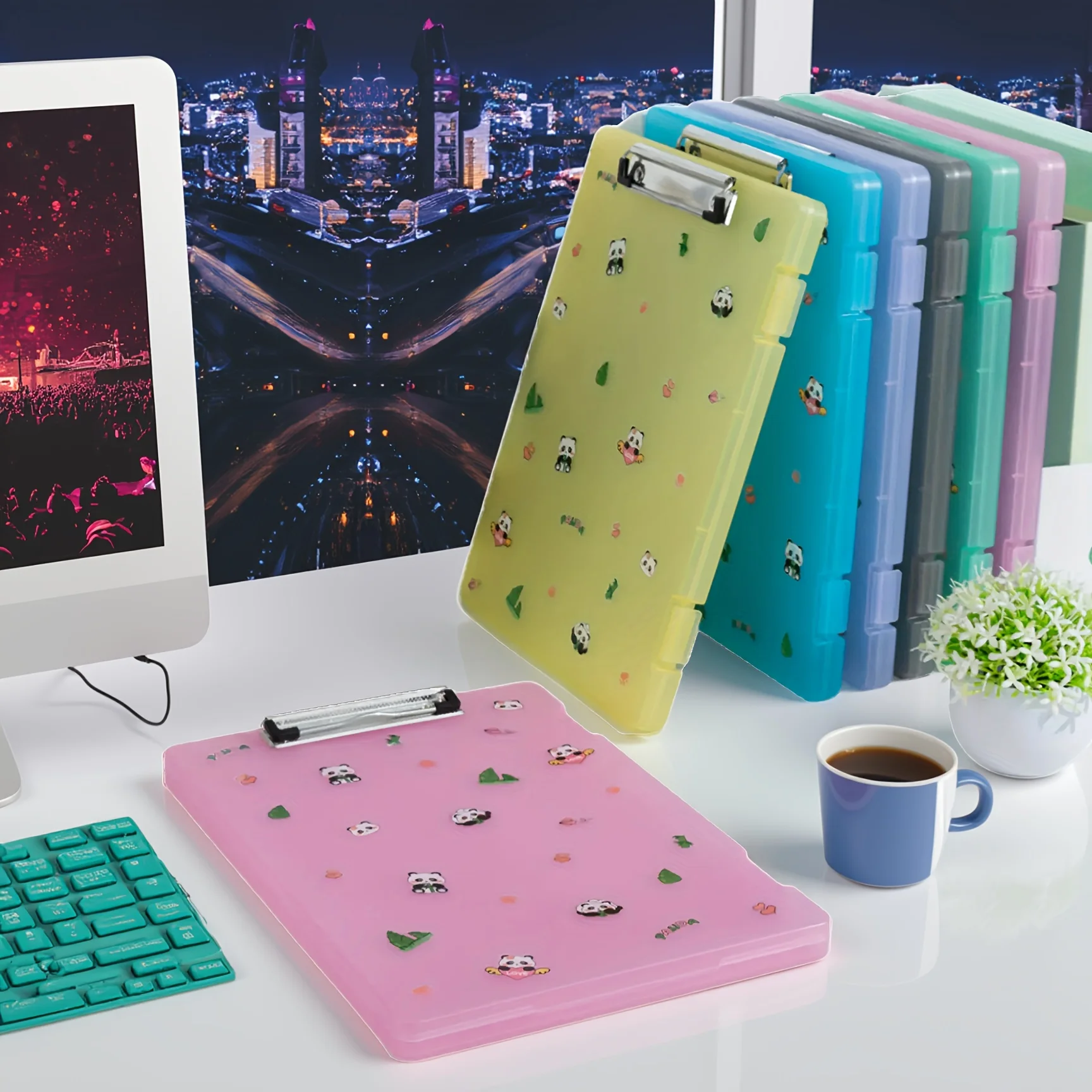 

Send Panda Stickers with Board Clips/Home Document Storage Box A4 Transparent File Organizer for Important Documents, Exam Paper