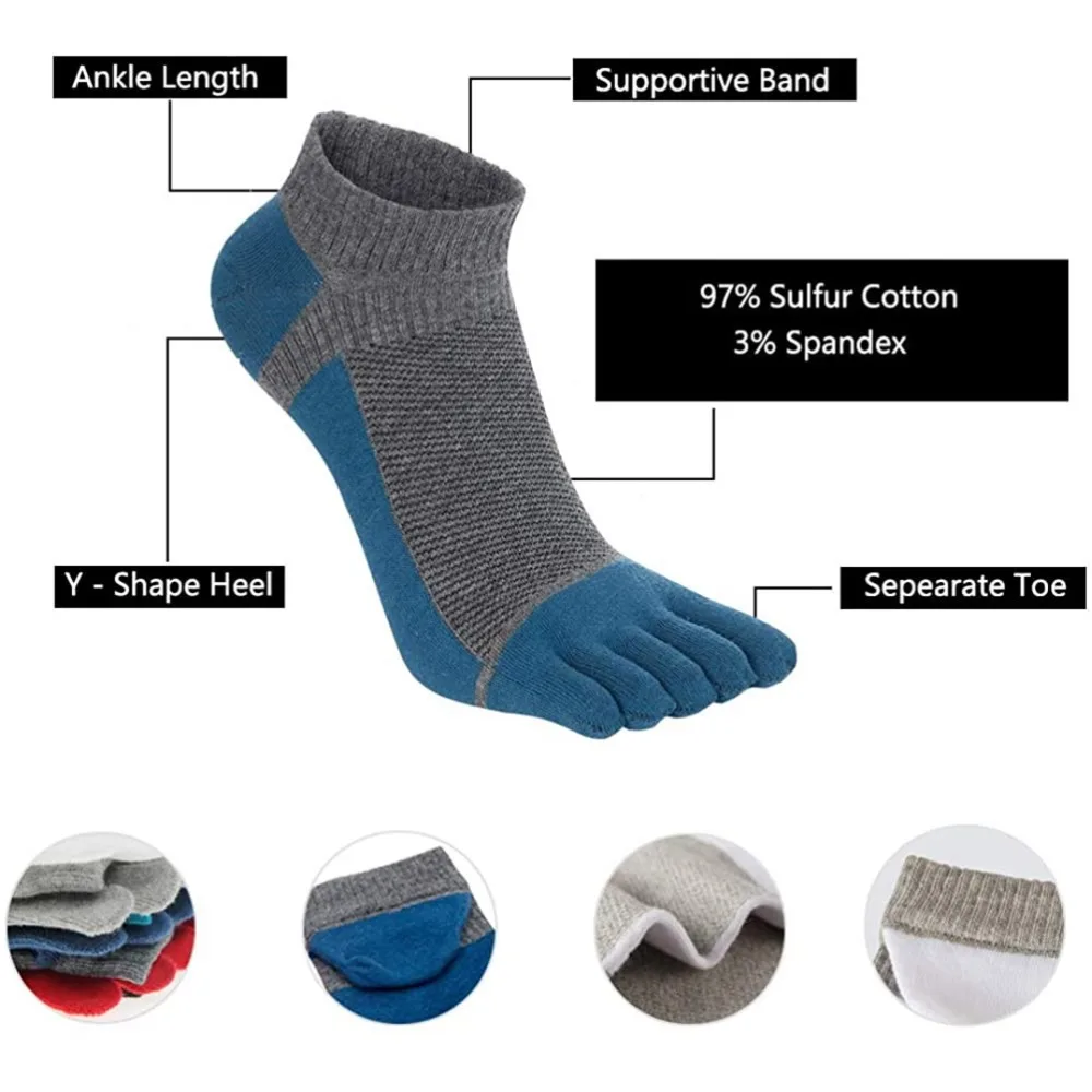 

5 Pairs Men's Socks Breathable Toe Socks Mesh Cotton Five Fingers Socks Wicking Running Socks Sports