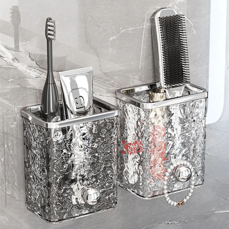 An der Wand montierte Aufbewahrungsbox für Make-up-Werkzeuge, Wasserwelligkeit, Acryl, Make-up-Pinsel-Aufbewahrungsregal, nicht bohrendes, selbstklebendes Regal, Organizer-Box