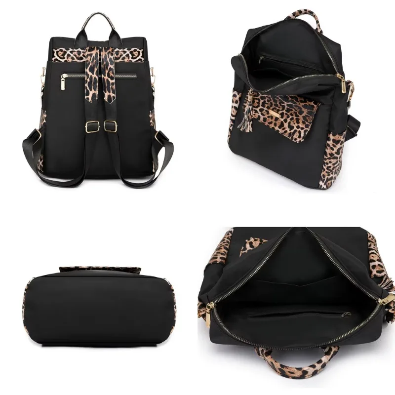 Fashionable Multi-function Leopard Backpacks for Women High Quality Luxury Tassel Backpack Lightweight Commute Nylon Travel Bag