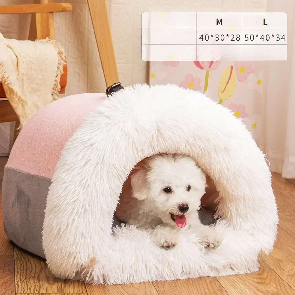 Winter Plush Cat Bed Large Size Dog Kennel Warm Cat House Villa Comfort Kitten Nest Closed Cats Home Puppy Sleep Mat