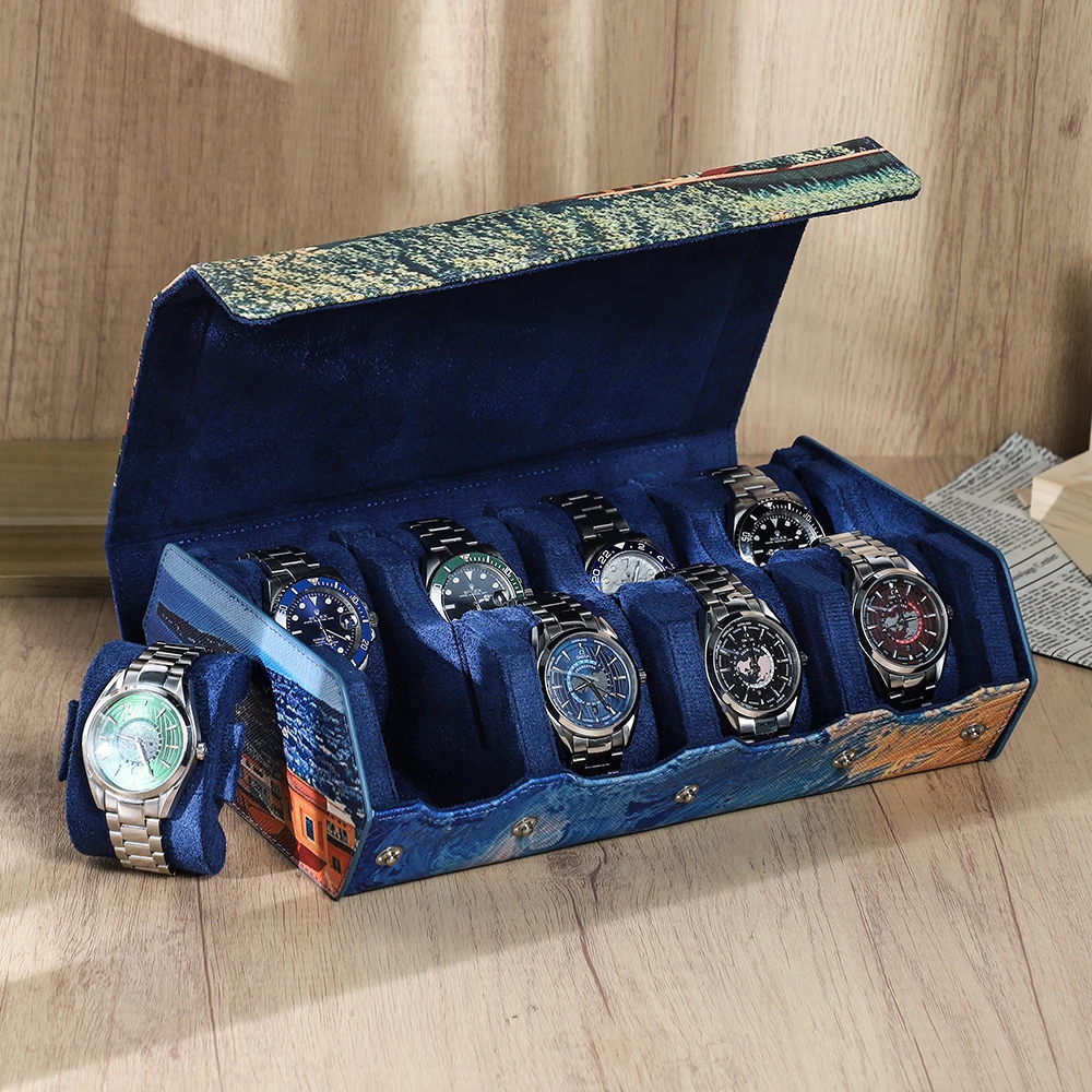 CONTACTS FAMILY Custom Engraved Genuine Leather Watch Organizer 8 Slots Portable Travel Watch Storage Box