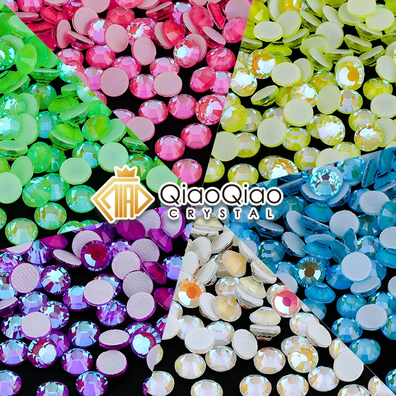 QIAO SS6-SS30 gelatina de neón AB Hot fix diamantes de imitación cristal parte posterior plana Strass brillos piedra para manualidades DIY arte