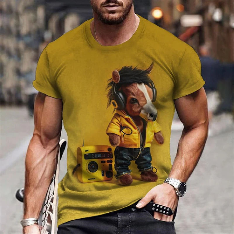 

Men's T-Shirt Cartoon Animal Monkey Horse Tiger Print T Shirts Casual Unisex Short Sleeve Tops Casual Kids Tees Harajuku Clothes