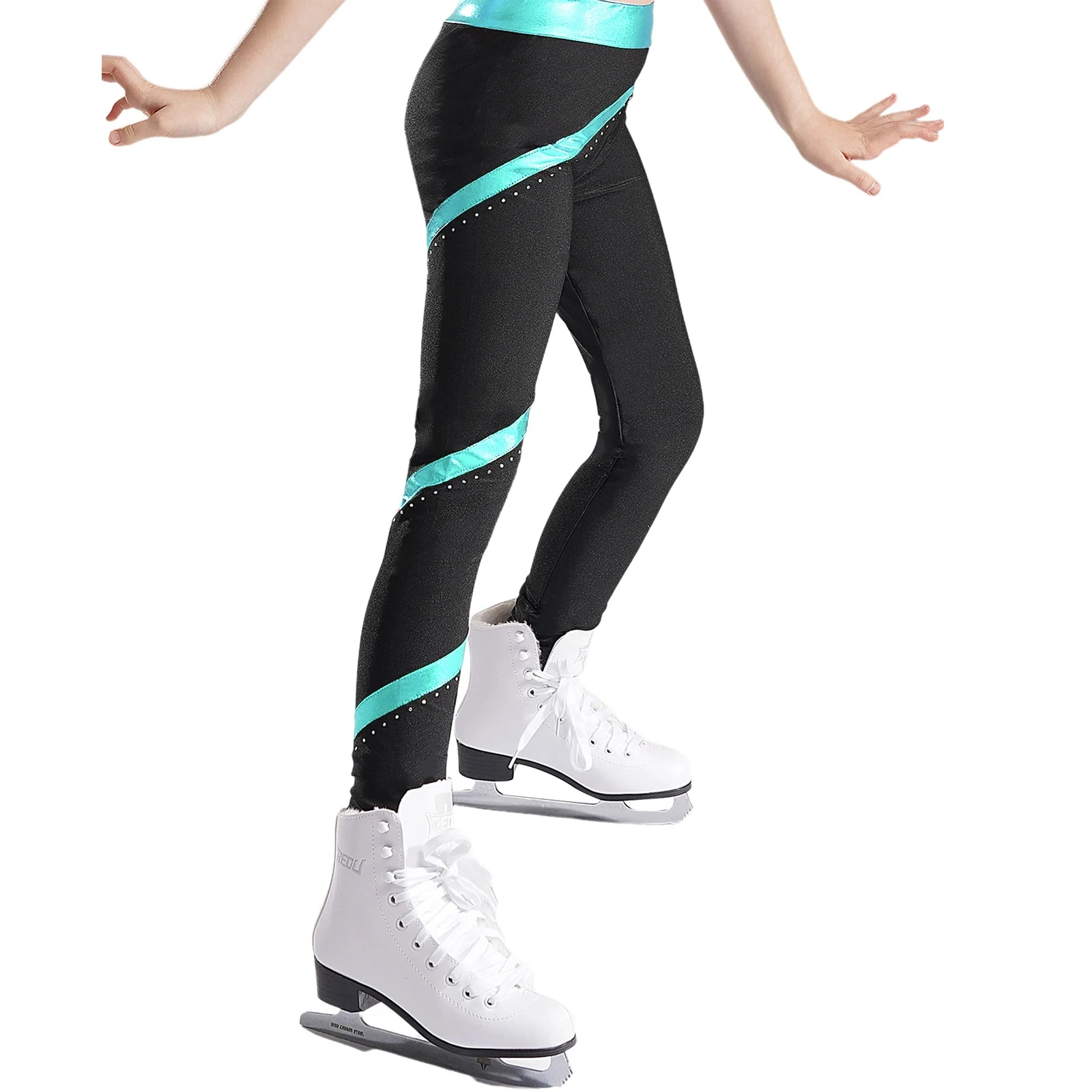 الفتيات الشكل التزلج على الجليد طماق لامعة الراين لامع مخطط الجوارب الأسطوانة التزلج السراويل الاطفال الجمباز السراويل