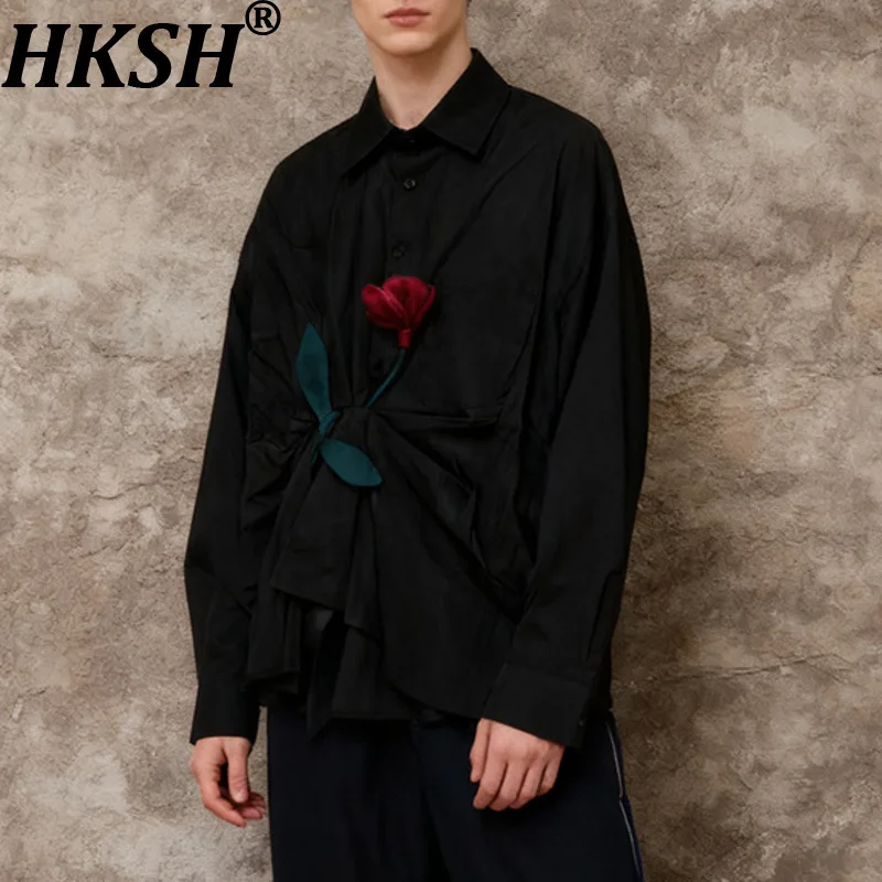 HKSH Primavera Autunno Nuove Donne Camicia Fiore Tridimensionale Gira-giù il Collare Maniche Lunghe Versatile Elegante Moda Top HK16266