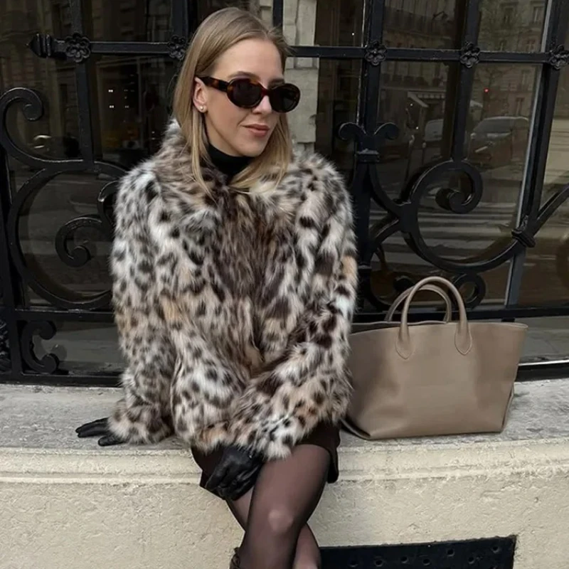 

Новая женская шуба с леопардовым принтом из искусственного меха, элегантная однобортная свободная куртка, модная повседневная офисная верхняя одежда для поездок на работу