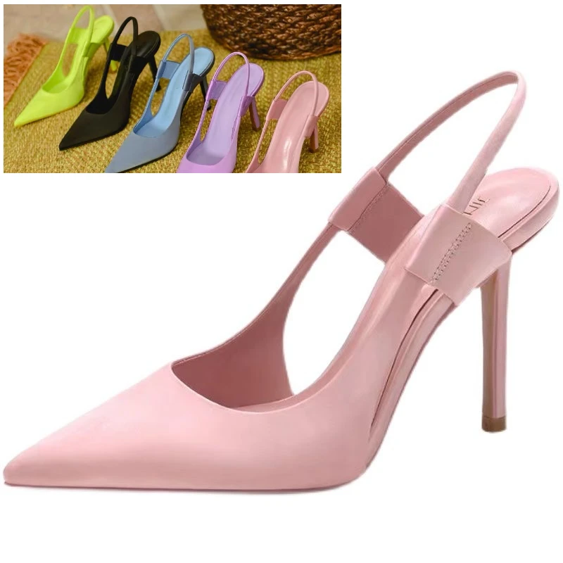 

2024 Spring New Brand Women Slingback Sandals Pointed Toe Slip On Thin High Heel Ladies Elegant Pumps Shoes Drss Sandals