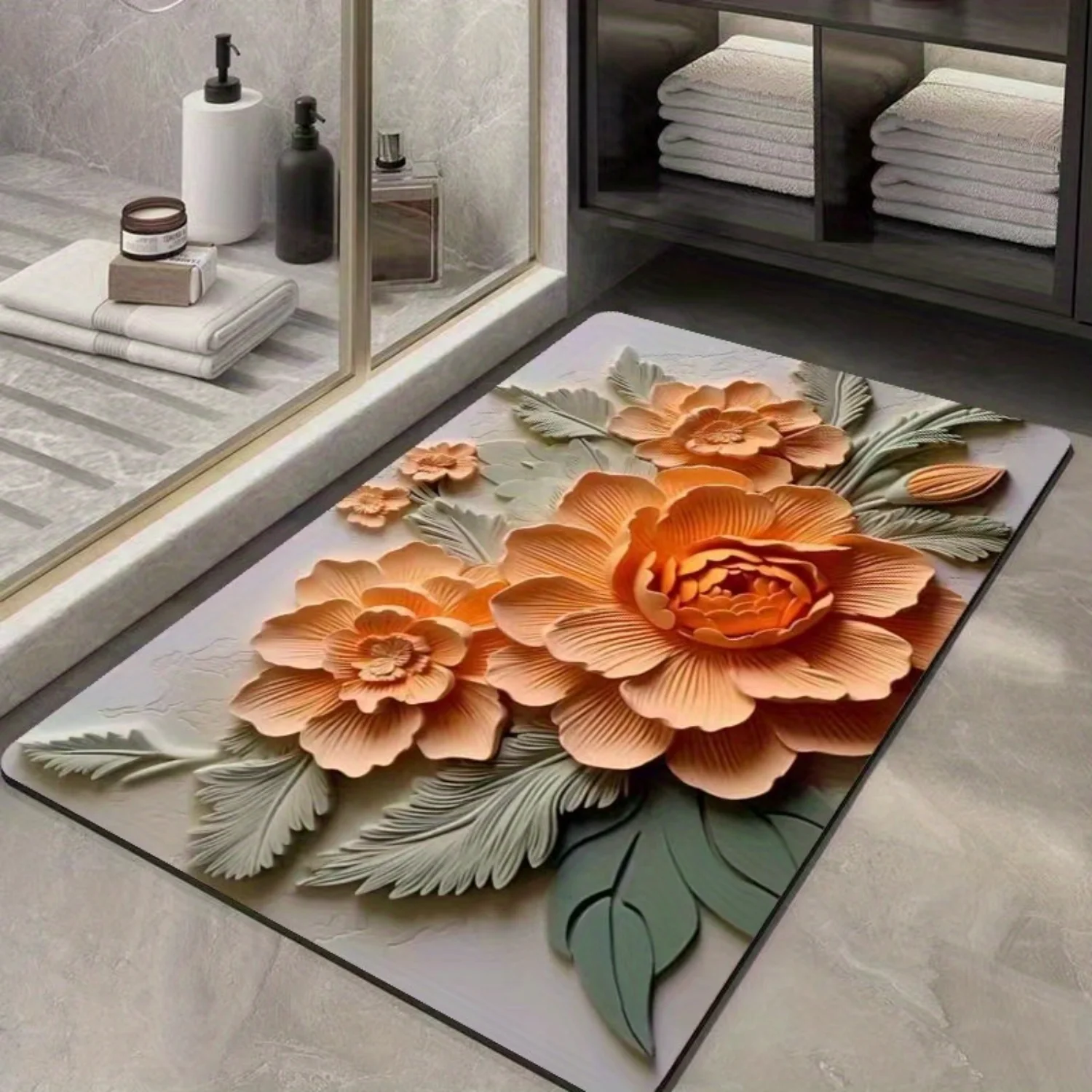 3D Flower Floor Mat with Diatom Mud Water-absorbing Technology - Quick-drying Anti-slip Foot Pad for Bathroom and Living Room - 