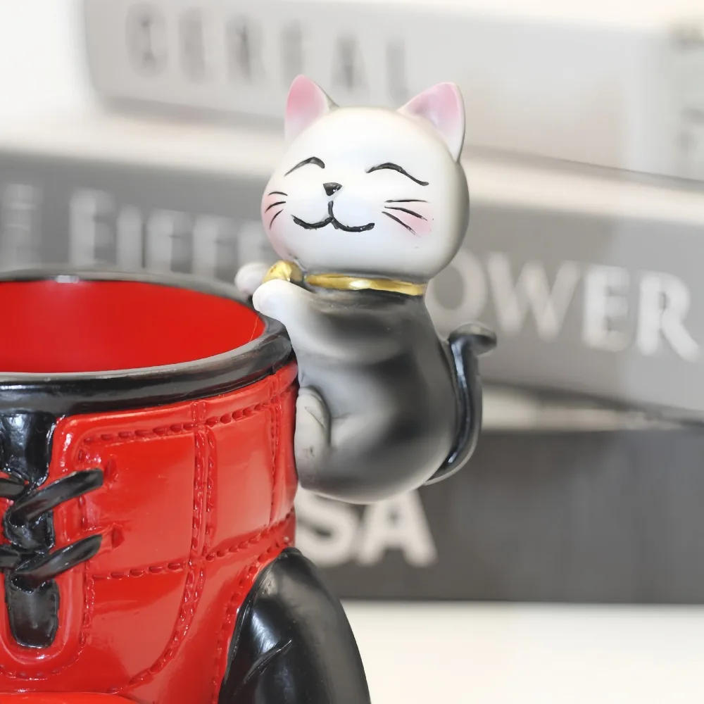 Desktop Decoration Resin Boxing Gloves Pencil Holder Blue/Red with Cartoon Animal Pen Box Stable Base Brush Container Gift