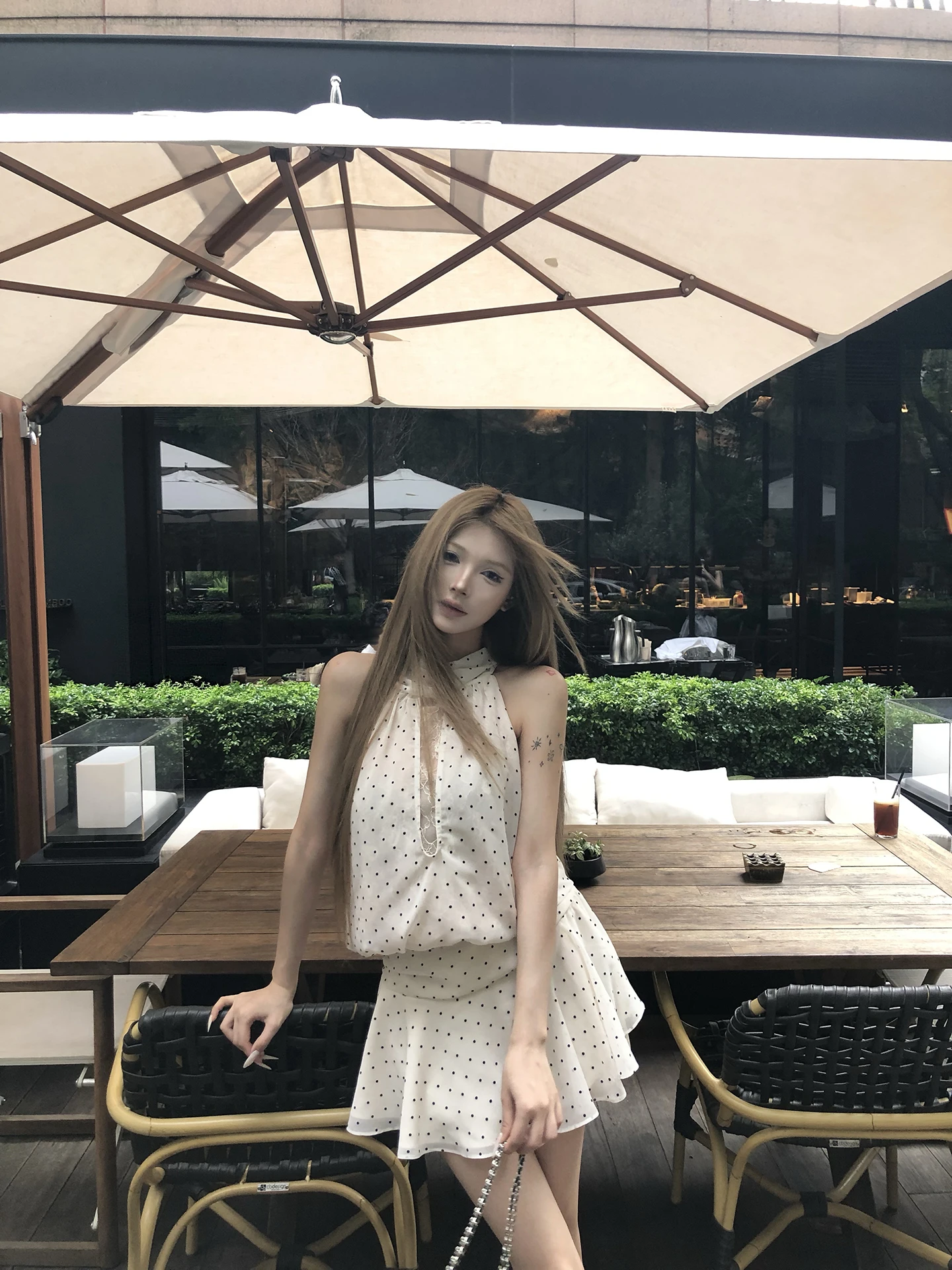

Summer 2026 New Women's Polka Dot Lace Halter Neck Korean Style Sexy Dress A-Line Skirt Commute Style Polyester Fiber Sleeveless