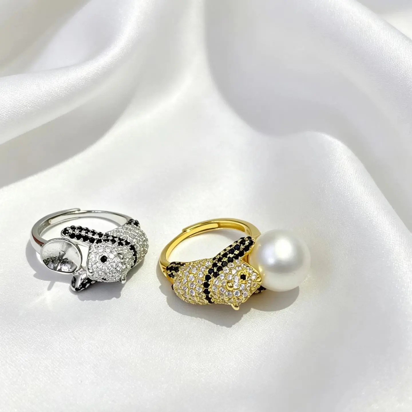 

S925 Sterling Silver Adjustable Ring Mount Settings Findings Mountings Accessory Parts for 11-12mm Pearls