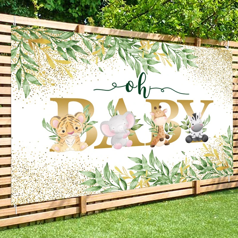 Oh bebé foto telón de fondo feliz cumpleaños fiesta Baby Shower hojas jungla Animal salvaje fotografía fondo cabina decoración Banner