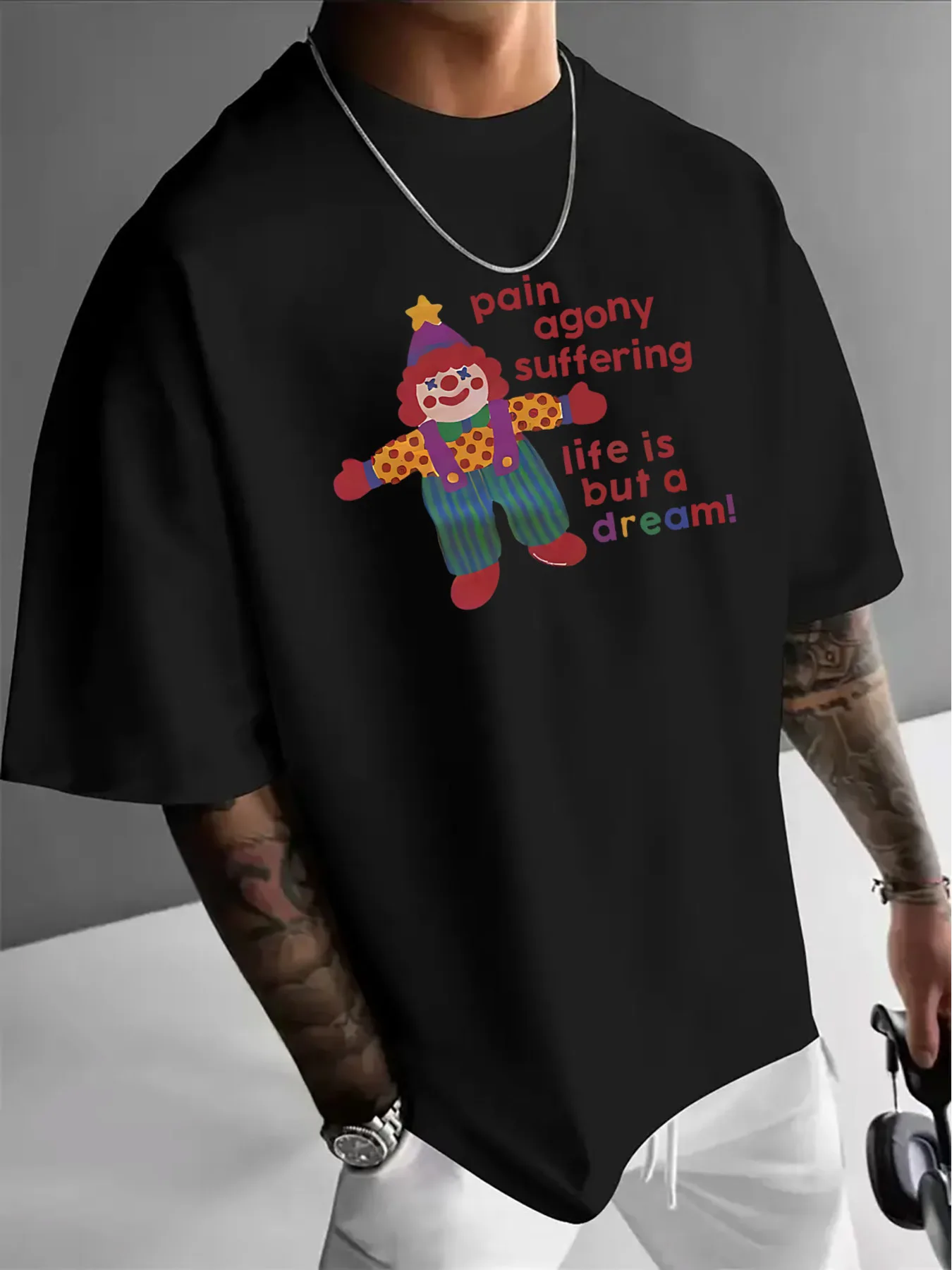 Men's Funny Clown Print T-Shirt - Glossy Crew Neck Short Sleeve Tee With Bold 