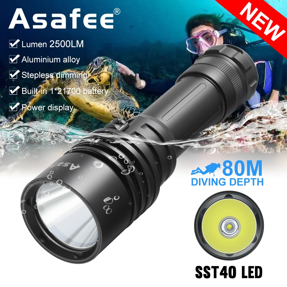 asafee-af19d-diving-flashlight-push-locked-switch-underwater-dive-torch-power-indicator-sst40-led-diving-light
