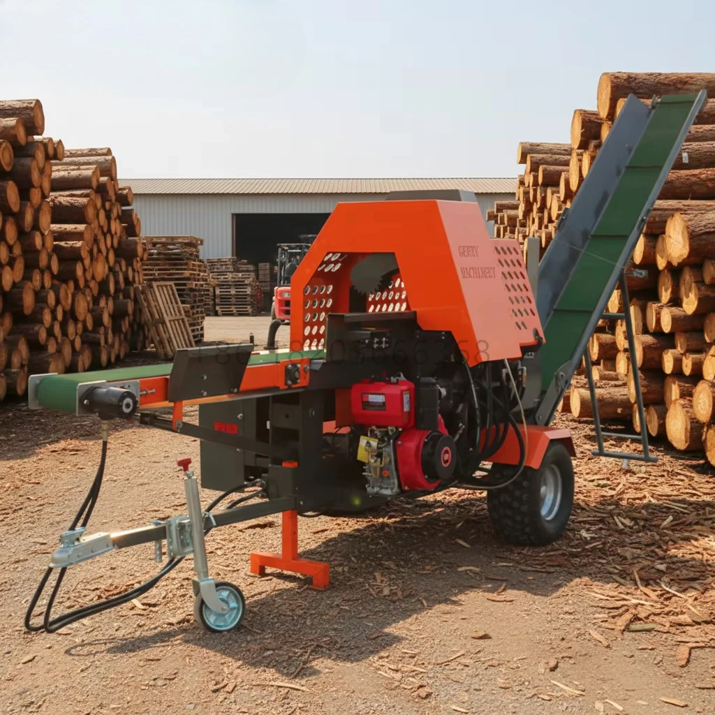 

Customized Wholesale Price 20T Powered Automatic Wood Processor Log Splitter With Conveyor Firewood Processor With Log