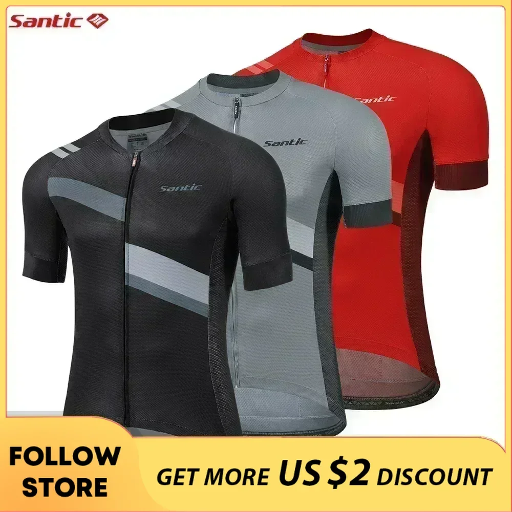 Santic Men\'s Cycling Jersey Short Sleeve Full Zipper Sports Shirts Outdoor Summer Breathable Quick Dry MTB Bike Bicycle Clothing