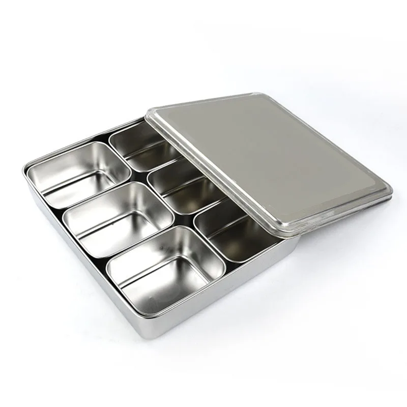 

PizzAtHome Stainless Steel Box 1/2/3/4/6 Container Pizza Seasoning Box Ingredients Box Fruits Sauce with 6 Removable Compartment