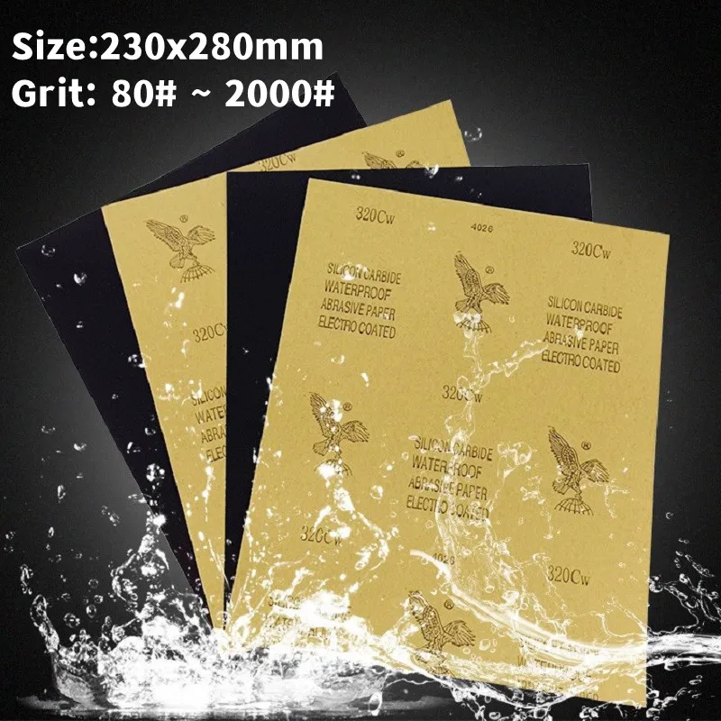 

1pcs Sandpaper 80#~2000# Wet and Dry Dual-Use Car Wood Grinding and Polishing Resistant Silicon Carbide Water Abrasive Paper